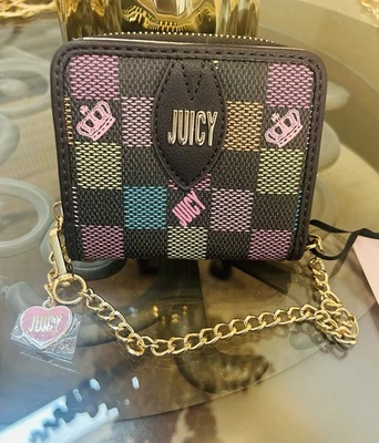 Juicy Couture Wristlet/Keychain Wallet Dark Brown Checker - Image 1 of 4