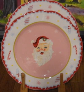 2 Potter's Studio ROSA WEIHNACHTSMANN Salatteller 8,5" Vintage Look Weihnachten NEU - Bild 1 von 4