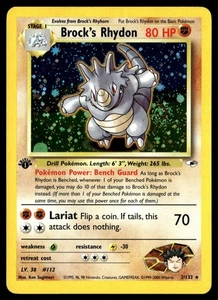✅ Pokemon Juego de Cartas Coleccionables Brock's Rhydon Holo Raro 1ª Edición Casi Nuevo ✅ Remolino ✅ De Colección ✅ 2BK ✅ - Imagen 1 de 4