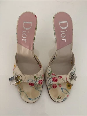 Christian Dior Vintage Floral Lock & Key Heels Size EU 39.5 US 9.5 Authentic - Image 1 of 4