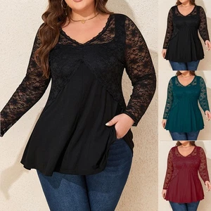 Plus Size 18-28 Women Lace Tunic Tops Ladies Long Sleeve Ruffle T Shirt Blouse - Picture 1 of 20