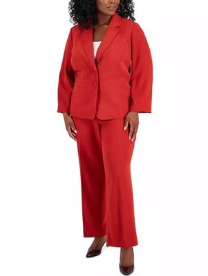 Conjunto Blazer Pantalón Le Suit Para Mujer Crepé Dos Botones Rojo Ladrillo Talla Grande 20W Foto 1 de 4