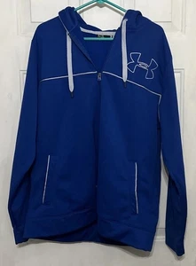 Under Armour Bright Blue w Grey Trim Full Zip Loose Hoodie Pockets Size XL - Picture 1 of 3
