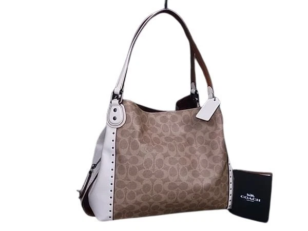 Bolso de Mano COACH Signature Edie 30220, Cuero PVC Marrón y Marfil con Tachuelas Foto 1 de 4