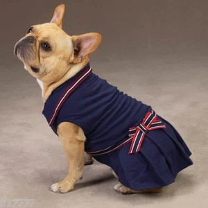 ZACK ZOEY Vestito Polo Nautica Cane Blu Navy Rosso Righe XS X Small Chihuahua - Foto 1 di 3