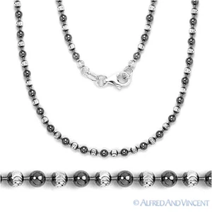 Collar italiano de cadena de cuentas de bola de 2,5 mm plata esterlina 0,925 y negro rodio - Imagen 1 de 1