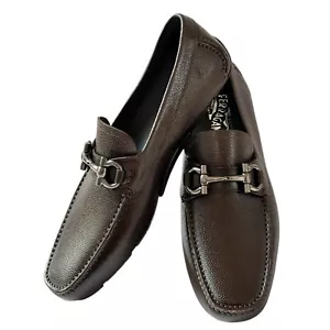 Ferragamo PARIGI Gancini Dunkelbraun Kiesel Leder Herren Driver Halbschuhe - Bild 1 von 6