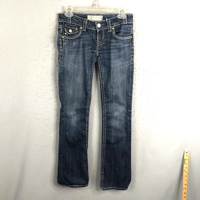 Pantalones de mezclilla MEK para mujer 25 azules corte bota New York lavado occidental desvanecido muslo Foto 1 de 4