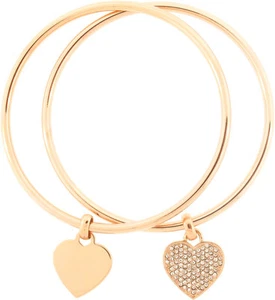 MICHAEL KORS 2 PC SET ROSE GOLD TONE,CRYSTAL HEART CHARM BANGLE BRACELET MKJ3002 - Picture 1 of 3