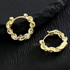 MINIMAL 9K GOLD FILLED BRAIDED ROPE CHAIN BAND SOLID ROUND HOOP SLEEPER EARRINGS