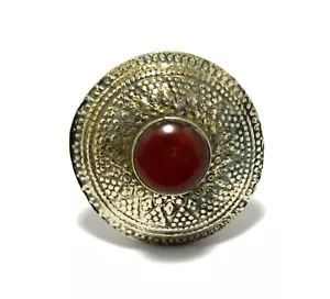 Anillo Cúpula Kuchi Afgana de Piedra Cornalina Roja Tallado Tribal Étnico Bohemio - Imagen 1 de 4