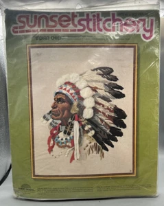 Sunset Stitchery Indian Chief Embroidery Kit #2220 Sunset Designs 1977 NIP - Picture 1 of 2