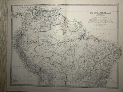 1881 Colombia Brazil Venezuela Peru Large Hand Coloured Antique Map by Johnston - Image 1 of 3
