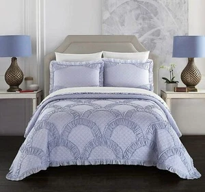 Chic Home Finna 1 Piece Quilt Coverlet 100% Cotton Fish Scale Pattern Stitching - Picture 1 of 3