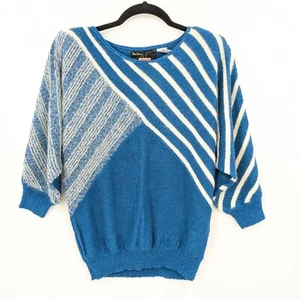 Vintage Gian Franco Dolman Sweater Women Size 12 Colorblok Eyelet Open Knit 90s - Picture 1 of 10