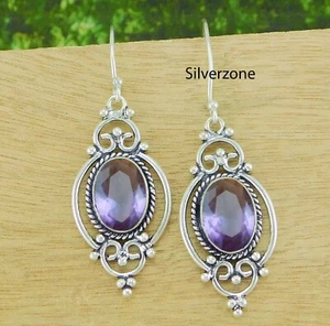 Orecchini pendenti goccia ametista pietra preziosa argento sterling 925 fatti a mano regalo 2" - Foto 1 di 3