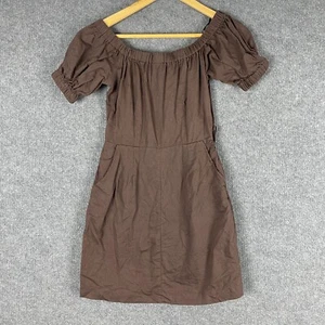 MinkPink Dress Womens Extra Small Brown A Line Boho Linen Coastal Event Ladies - Picture 1 of 14