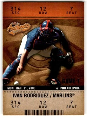 2003 Fleer Authentix Ivan Rodriguez #100 Florida Marlins - Image 1 of 2