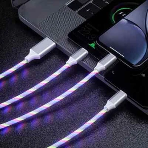 3in1 LED Light Up Fast Cellphone Charger Cable USB iPhone Android Type C Rainbow - Picture 1 of 7