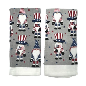 Kitchen Gnomes Set Of 2 Dish and Hand Towels Patriotic 100% Cotton Some Glitter - Picture 1 of 8