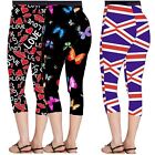 Womens All Over Plus Size Love Lips Butterfly Flag Print Gym 3/4 Leggings 8-26