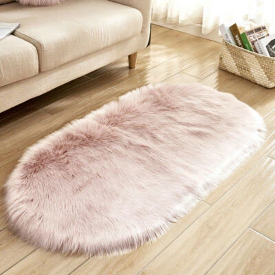 Faux Fur Fluffy Shaggy Solid Area Rug Balcony Oval Floor Carpet Bedroom Decor - Image 1 of 4