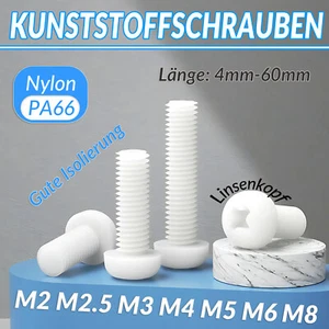 Nylon Kunststoffschrauben Linsenkopfschrauben Weiß mit Kreuzschlitz M2 M3 M4 ~M8 - Bild 1 von 70