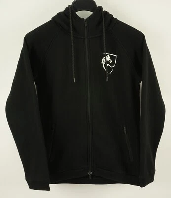 Мужская маленькая черная флисовая куртка с капюшоном Alphalete на двойной молнии с большим логотипом - Изображение 1 из 4