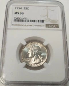 1954 WASHINGTON 25c QUARTER NGC MS66 #6588431-093 - Picture 1 of 2