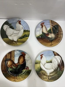 Rooster Set Of 4 Salad / Dessert Plates 8” David Carter Brown On The Farm Sakura - Picture 1 of 7