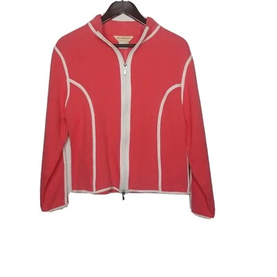 Norm Thompson 女式三文鱼/白色拉链毛衣开衫,尺寸 L  — 第 1/4 张图片