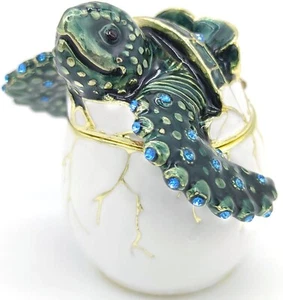 Sea Turtle Jewelry Trinket Box Hinged Unique Gifts for Women Crystals Hand-Paint - Picture 1 of 8