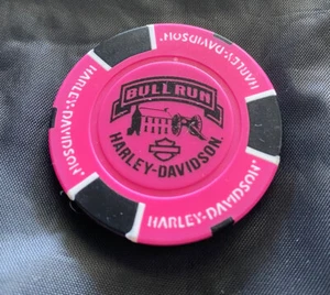 Manassas, Virginia Bull Run Harley Davidson Poker Chip / Neon Pink & Schwarz  - Bild 1 von 3