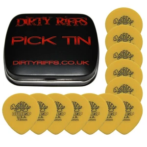 12 x Dunlop Tortex Teardrop Guitar Picks - 0.73mm Yellow In A Pick Tin - Picture 1 of 1