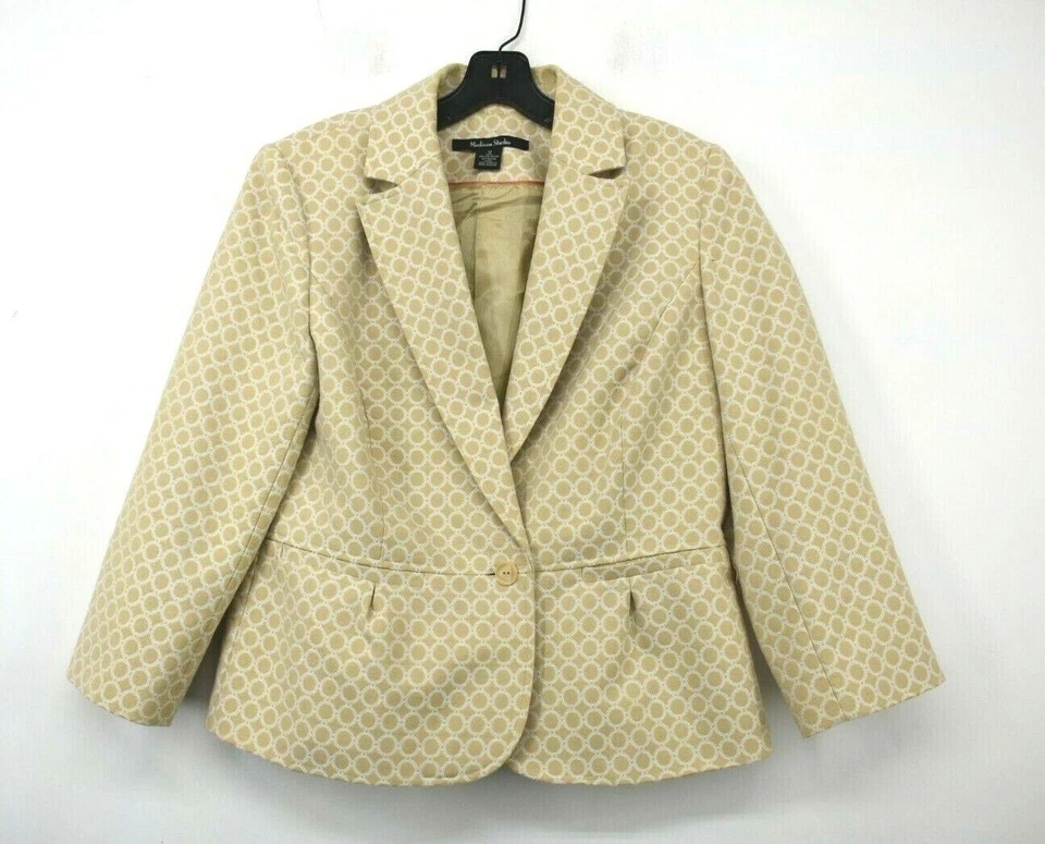 Blazer Madison Studio feminino bronzeado entalhe lapela um botão vassoura bolso carreira 12 - Imagem 1 de 4