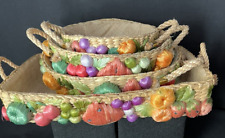 4 Handmade Raffia Serving Baskets Burlap Lined Fruit& Veggie Design - Philippine