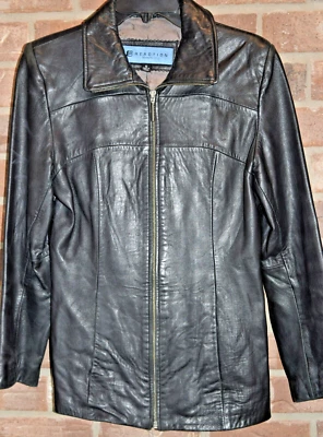 Kenneth Cole Reaction Womens S Small Leather Jacket Black Full Liner YBS Zipper - Image 1 of 3