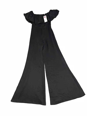 Wildfox Jumpsuit Womens Small Black Wide Leg Harlow Off Shoulder Ruffle - Image 1 of 4