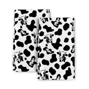 Cow Print Milk Kitchen Dish Towel Set of 2 Ultra Soft Absorbent Black White H... - Picture 1 of 7