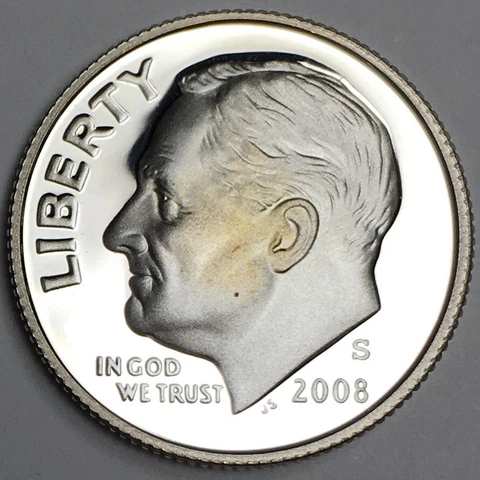 2008-S Silver Proof Dime - 90% Silver - (UNC) some toning KM#195b - 3633 Cover