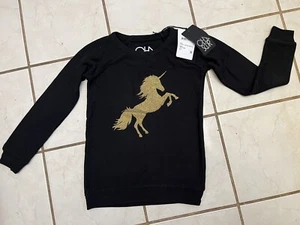CHASER NWT! Kid's Black/Glitter Gold Unicorn and Stars Long Sleeve Sweatshirt 7 - Picture 1 of 5