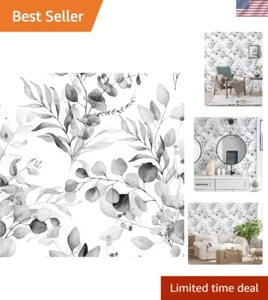 Floral Peel and Stick Wallpaper - Black/Grey/White Eucalyptus 17.7in x 9.8ft - Picture 1 of 11