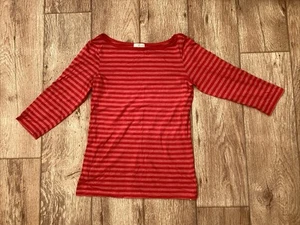 New Look Red 3/4 Sleeved Striped T Shirt Ladies Size 8 - Picture 1 of 2