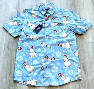 VSTR Herren Small Blau Kurzarm Totenkopf Schneemann Weihnachten Hemd Button Down - Bild 1 von 5