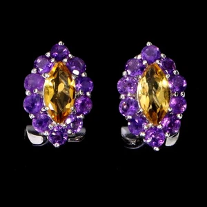 925 Sterling Silver Earrings Marquise Citrine Amethyst Gemstone No USA Import Fe - Picture 1 of 14