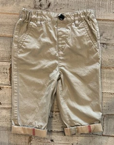Burberry Boys Pant Khaki Iconic Nova Check Plaid Elastic Waist Roll Cuff 12M EUC - Picture 1 of 13