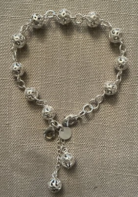 "Brazalete de bola de filigrana 925 de plata de ley con 2 borlas de gotas de bola de 7,25""" Foto 1 de 4