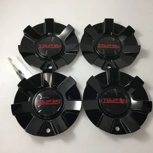 Set 4 Touren TR60 3260 16/17" Gloss Black w/Red Ring Wheel Center Caps C1032601R - Picture 1 of 5