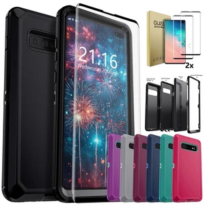 For Samsung Galaxy S10/S10e/S10+ Plus Heavy Duty Phone Case Cover Tempered Glass - Picture 1 of 102
