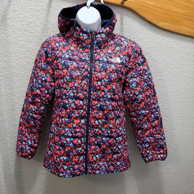 The North Face Girls Floral Puffer Jacket Hooded Zip Up Colorful Size L 14/16 - Image 1 of 4